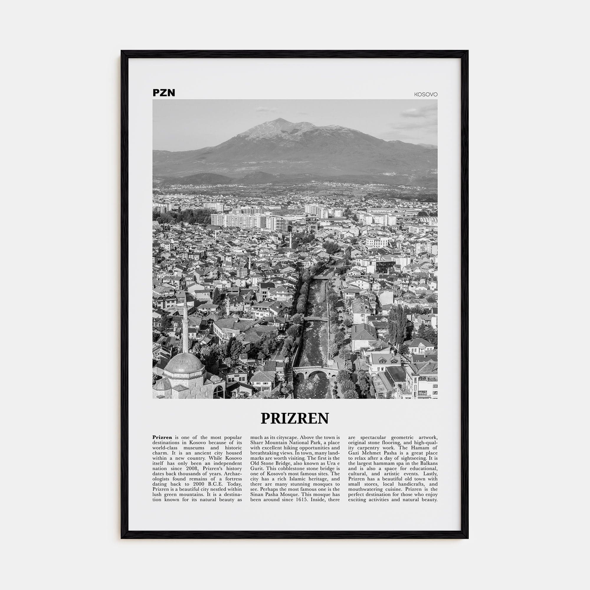 Prizren Poster Black Wood / 8x12 in Nbourhood Travel B&W Poster