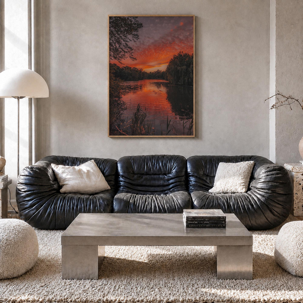 Prospect Park Lake colorful photo poster of New York, USA – vertical wall art in natural wood frame, hanging on wall