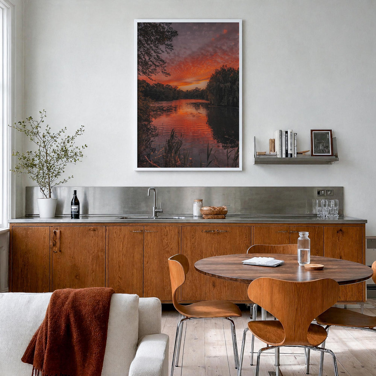 Prospect Park Lake colorful photo poster of New York, USA – vertical wall art in white wood frame, hanging on wall
