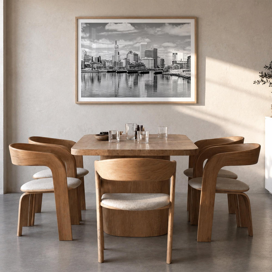 Providence black & white photo poster of Rhode Island, USA – horizontal wall art in natural wood frame with white border, han