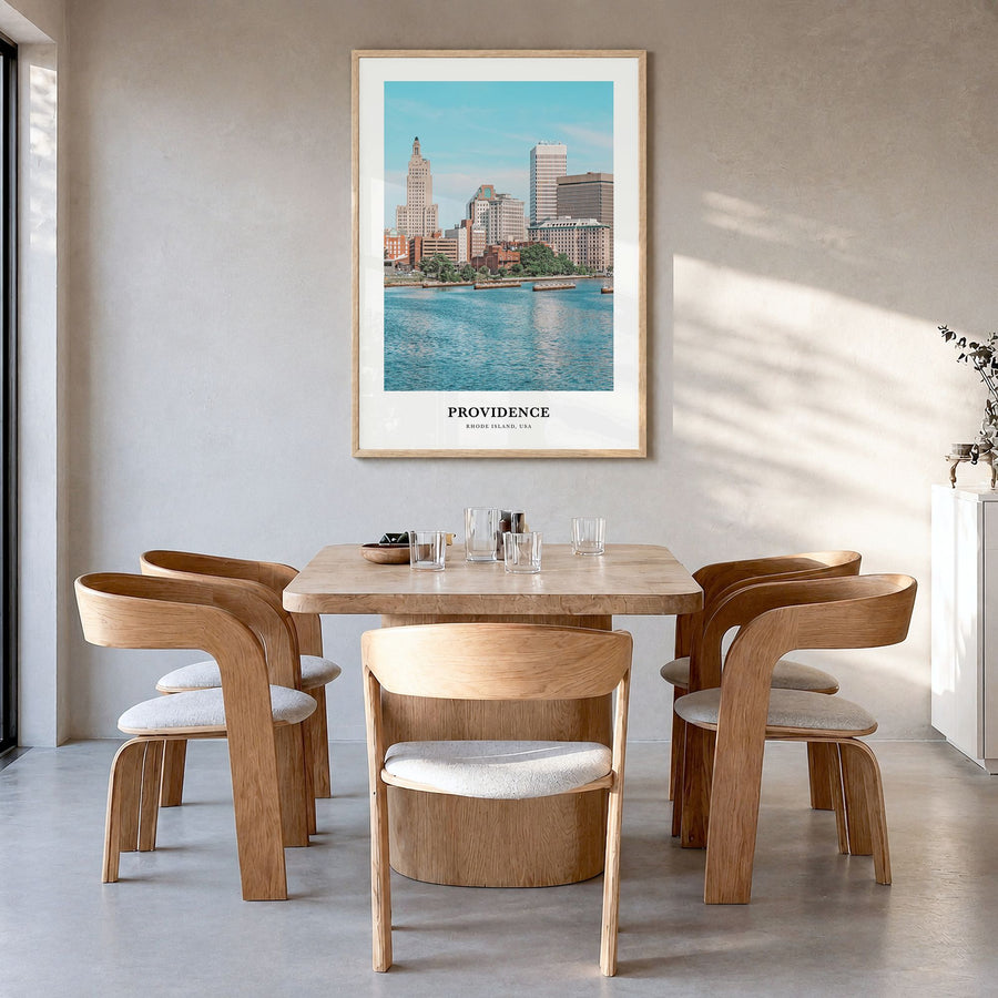Providence Classic Poster in a natural wood frame, hanging in a dining room