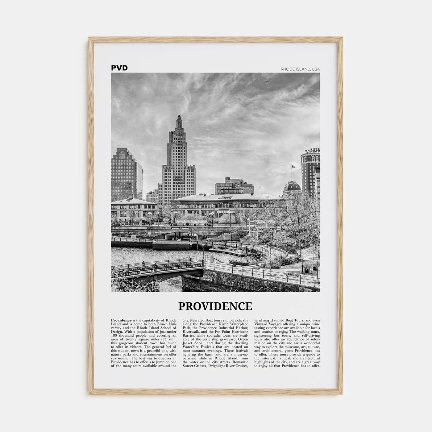 Providence Poster Natural Wood / 8x12 in Nbourhood Travel B&W Poster