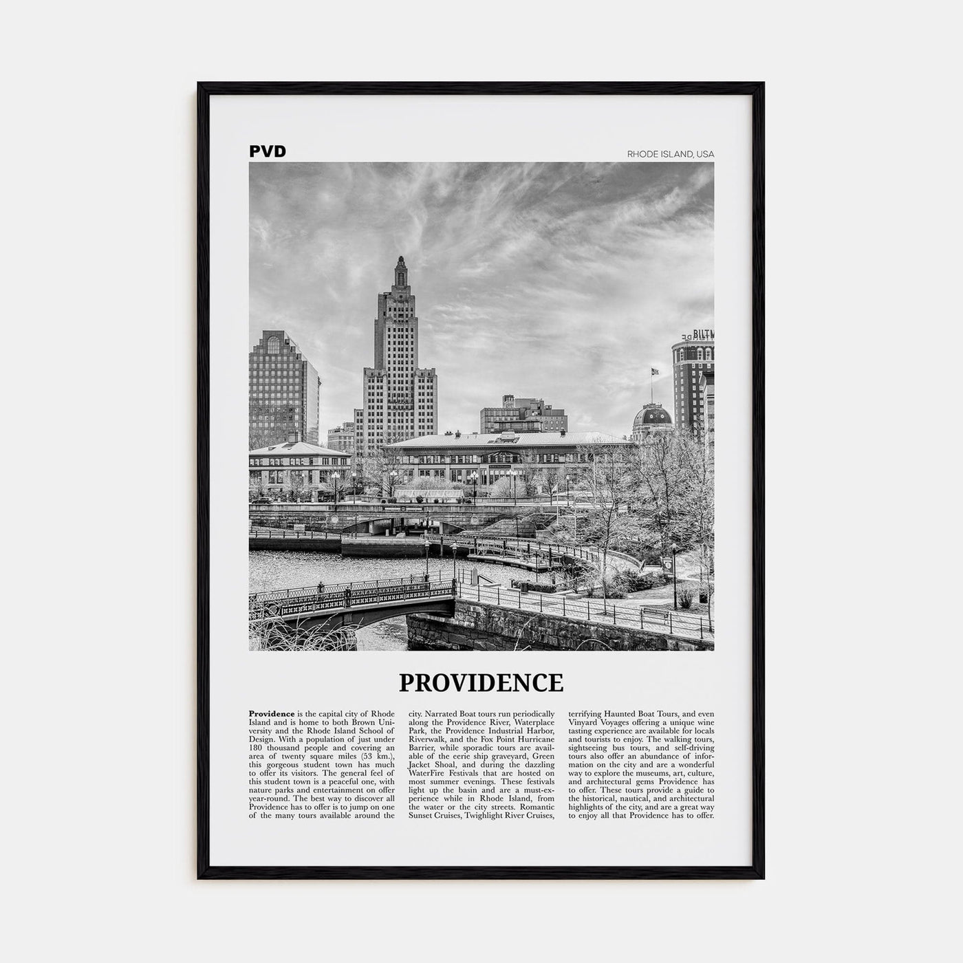 Providence Poster Black Wood / 8x12 in Nbourhood Travel B&W Poster