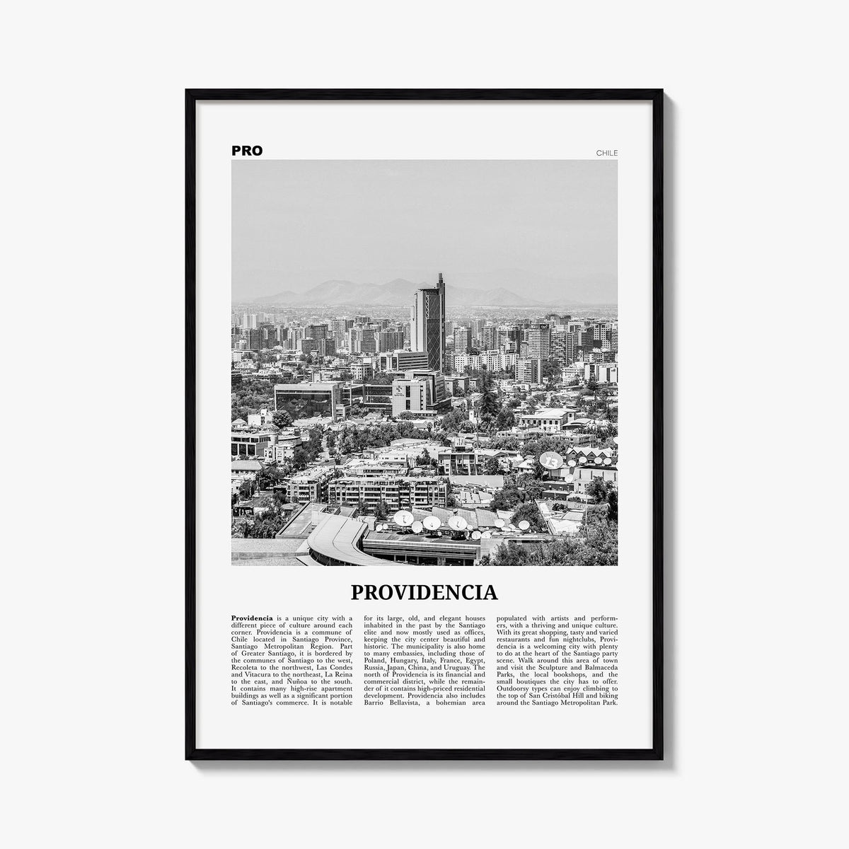 Providencia black & white newspaper poster of Colombia – vertical wall art, unframed print shown in interior mockup