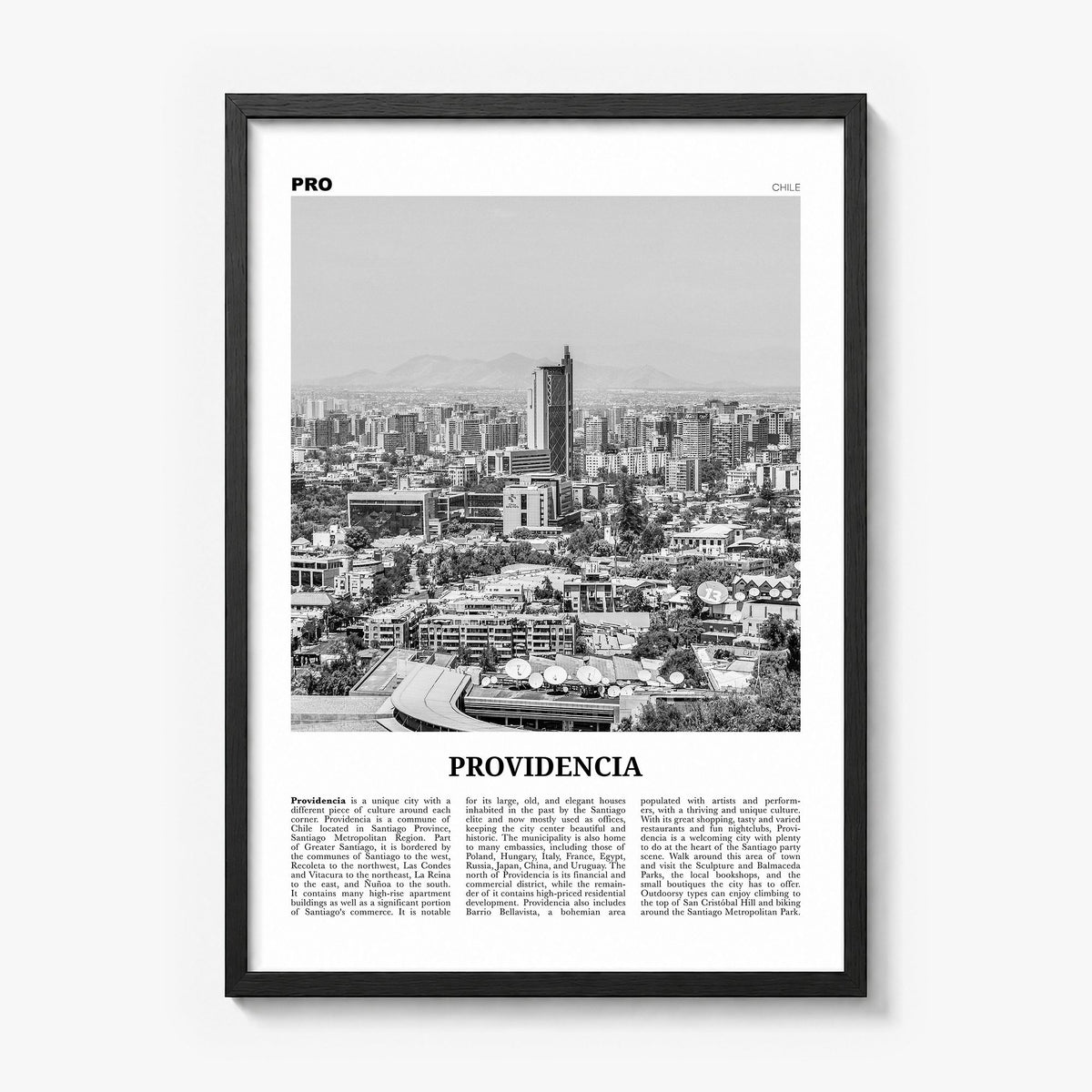 Providencia Newspaper Poster in a black wood frame
