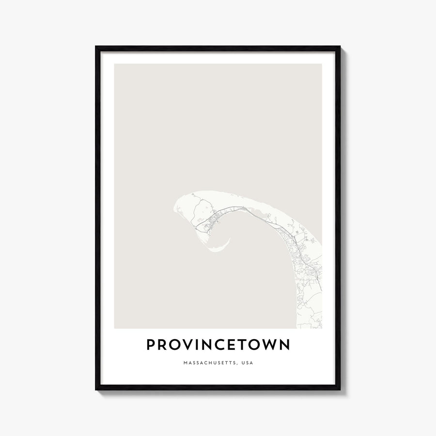 Provincetown black & white map poster of Massachusetts, USA – vertical wall art, unframed print shown in interior mockup