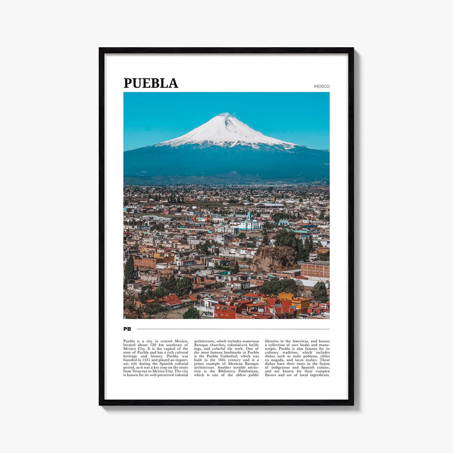 Puebla colorful travel poster of Mexico – vertical wall art, unframed print shown in interior mockup