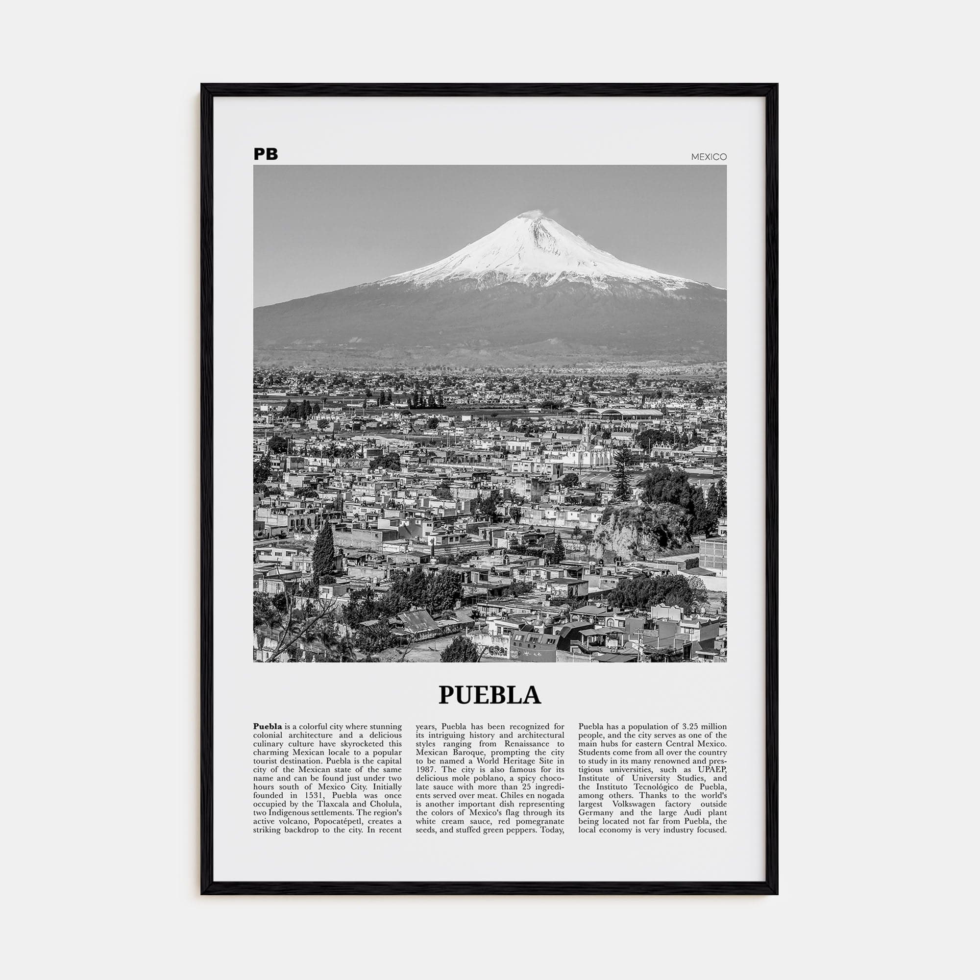 Puebla Poster Black Wood / 8x12 in Nbourhood Travel B&W Poster