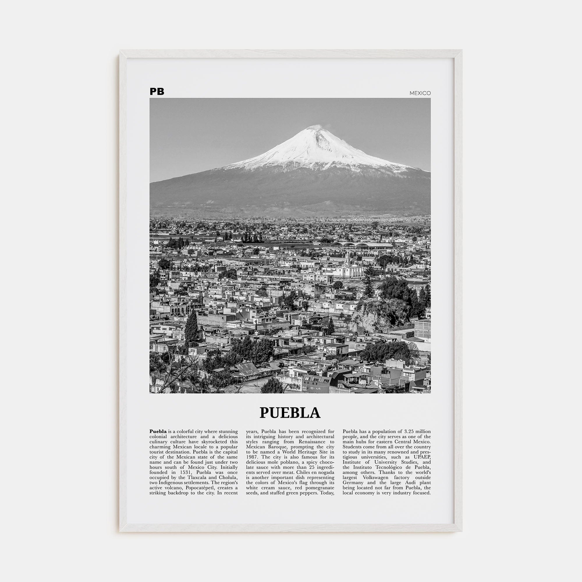 Puebla Poster White Wood / 8x12 in Nbourhood Travel B&W Poster