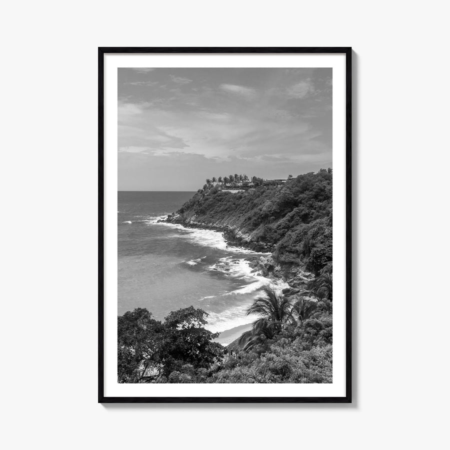 Puerto Escondido black & white photo poster of Mexico – vertical wall art, unframed print shown in interior mockup