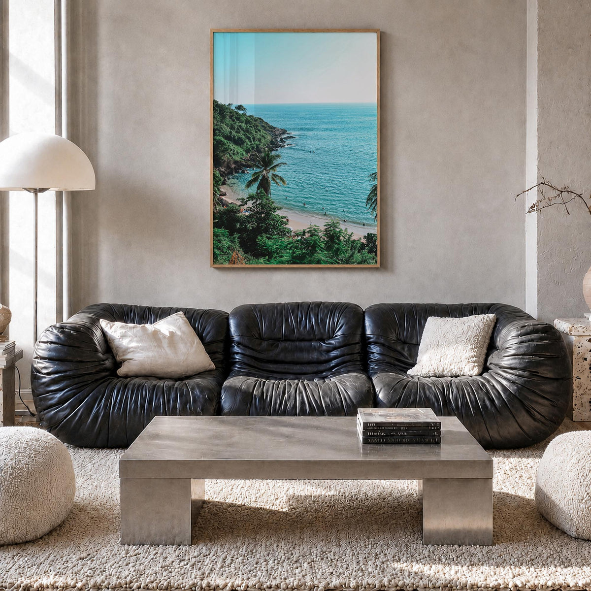 Puerto Escondido colorful photo poster of Mexico – vertical wall art in natural wood frame, hanging on wall