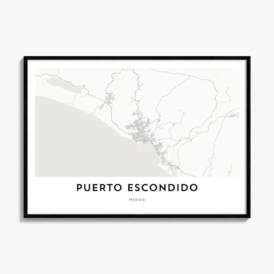 Puerto Escondido Map Poster, framed poster mockup