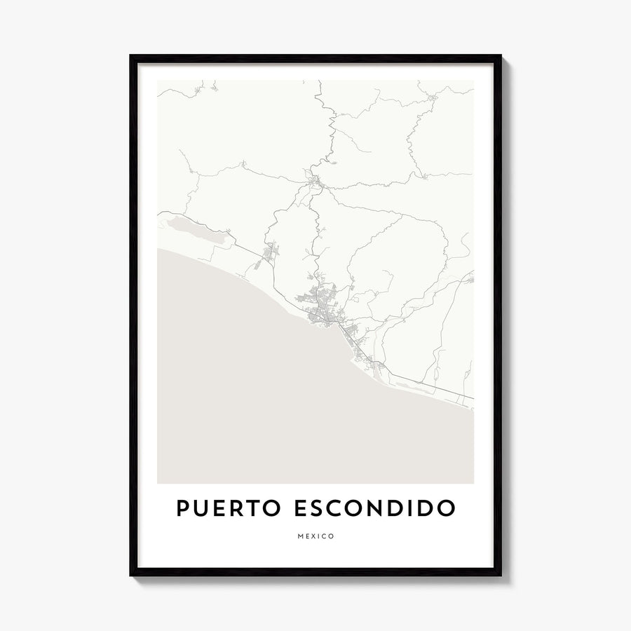 Puerto Escondido Map Poster, framed poster mockup