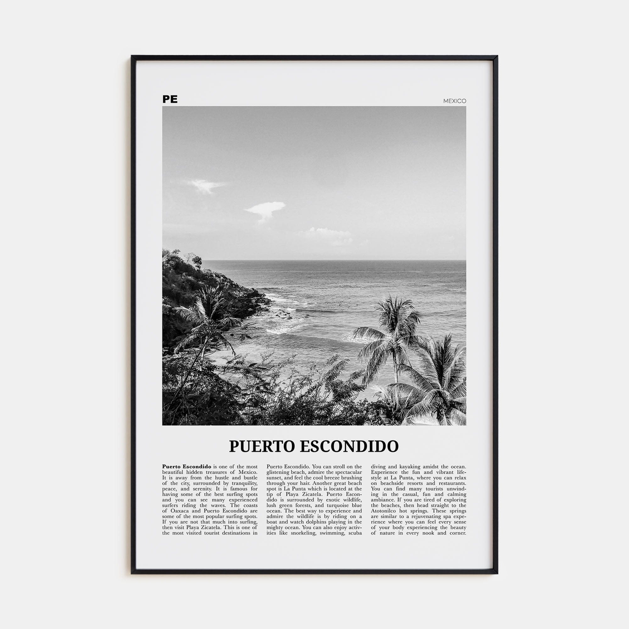 Puerto Escondido Poster Black Metal / 8x12 in Nbourhood Travel B&W Poster