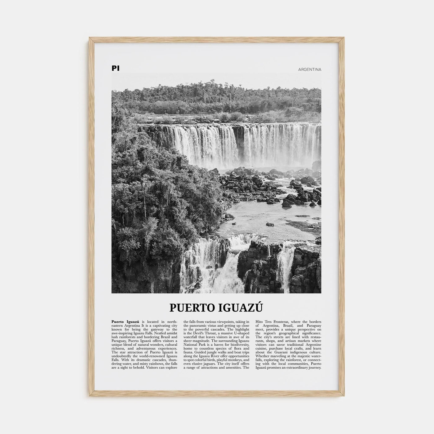 Puerto Iguazú Poster Natural Wood / 8x12 in Nbourhood Travel B&W Poster