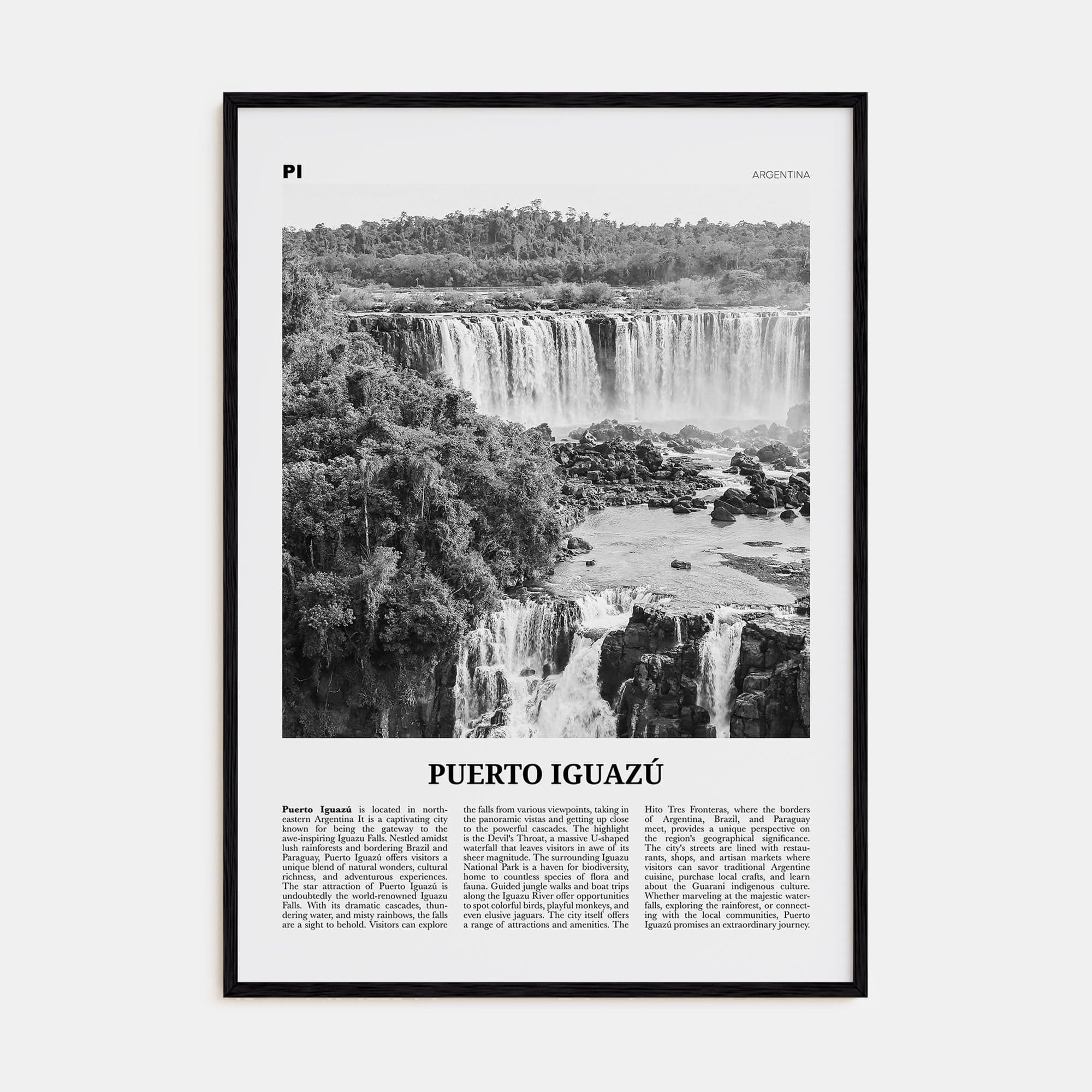 Puerto Iguazú Poster Black Wood / 8x12 in Nbourhood Travel B&W Poster