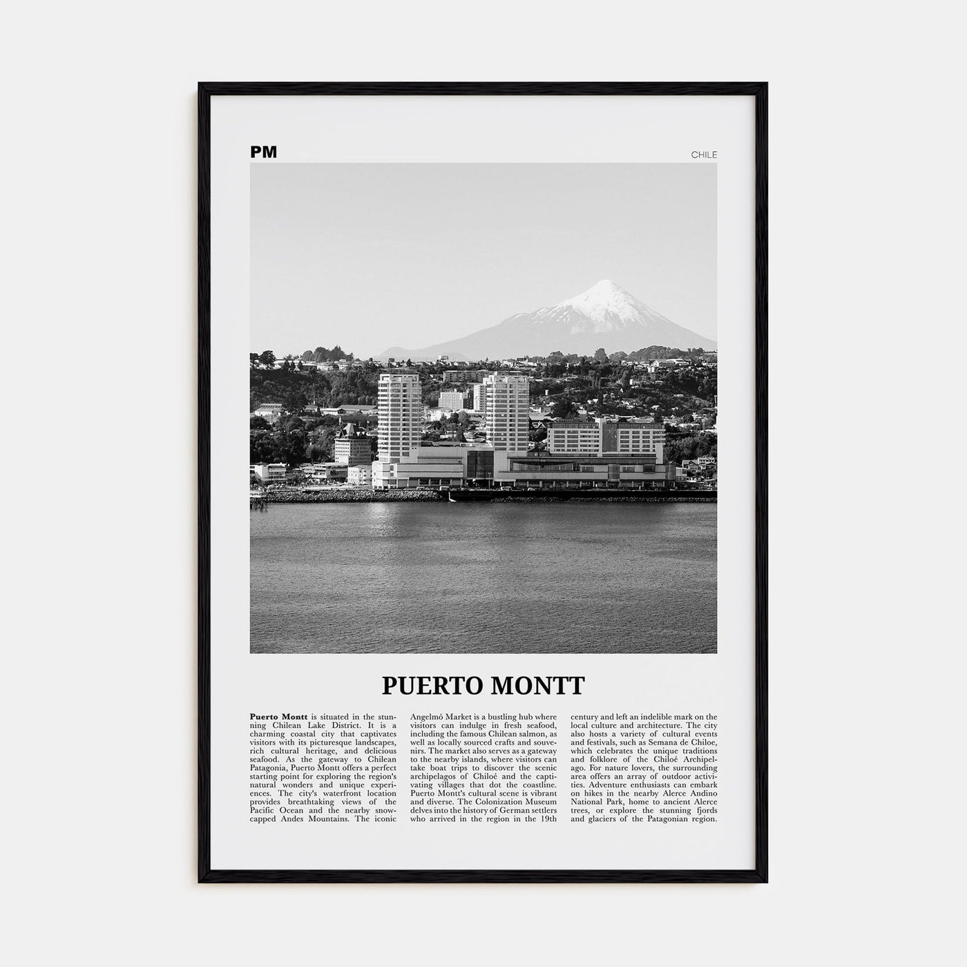 Puerto Montt Poster Black Wood / 8x12 in Nbourhood Travel B&W Poster