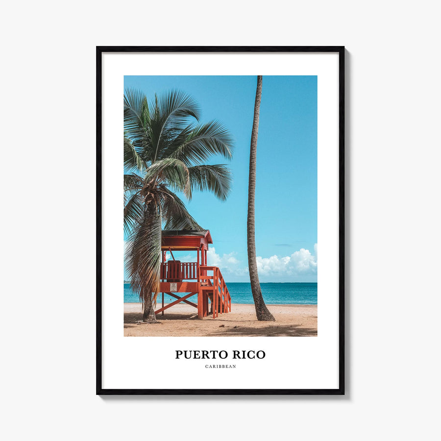 Puerto Rico colorful classic poster of Caribbean – vertical wall art, unframed print shown in interior mockup