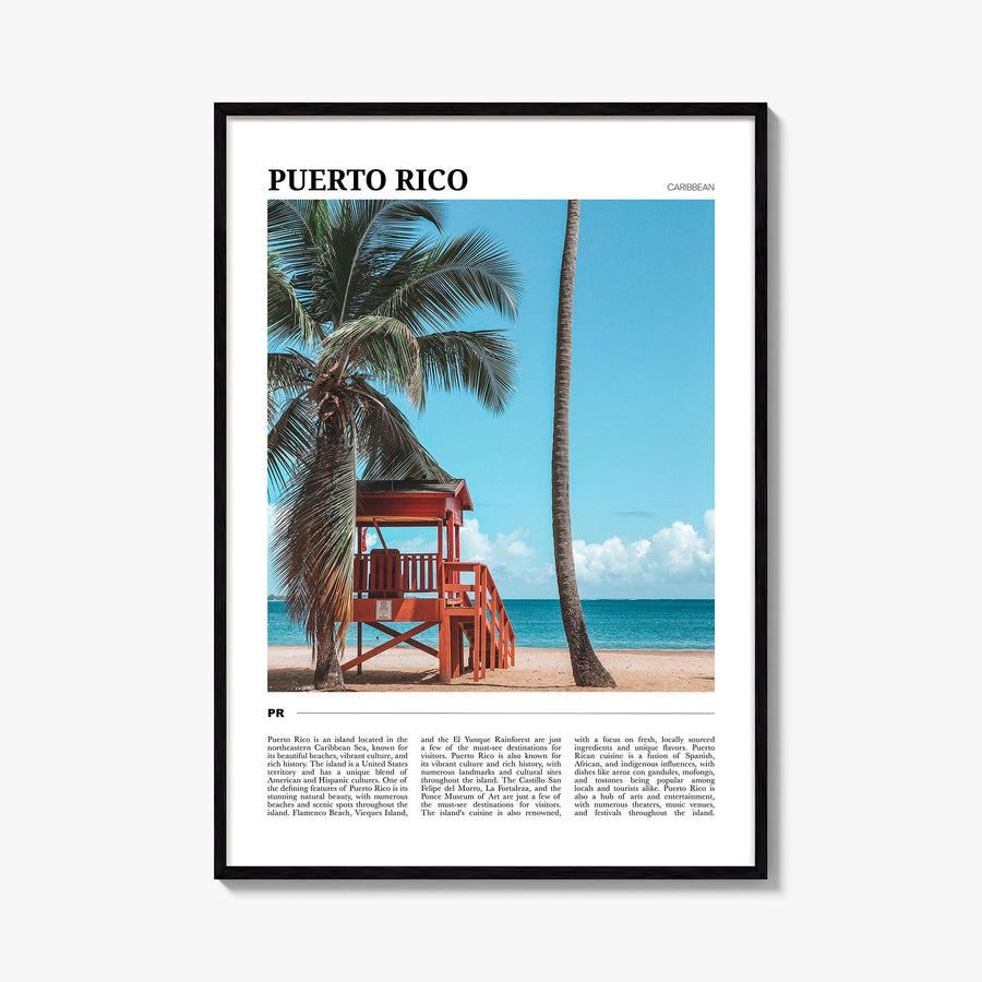 Puerto Rico colorful travel poster of Caribbean – vertical wall art, unframed print shown in interior mockup