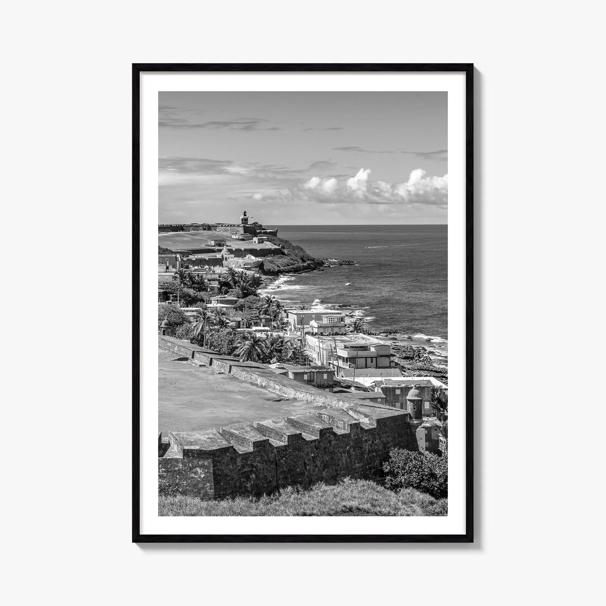 Puerto Rico no. 1 black & white photo poster of Caribbean – vertical wall art, unframed print shown in interior mockup