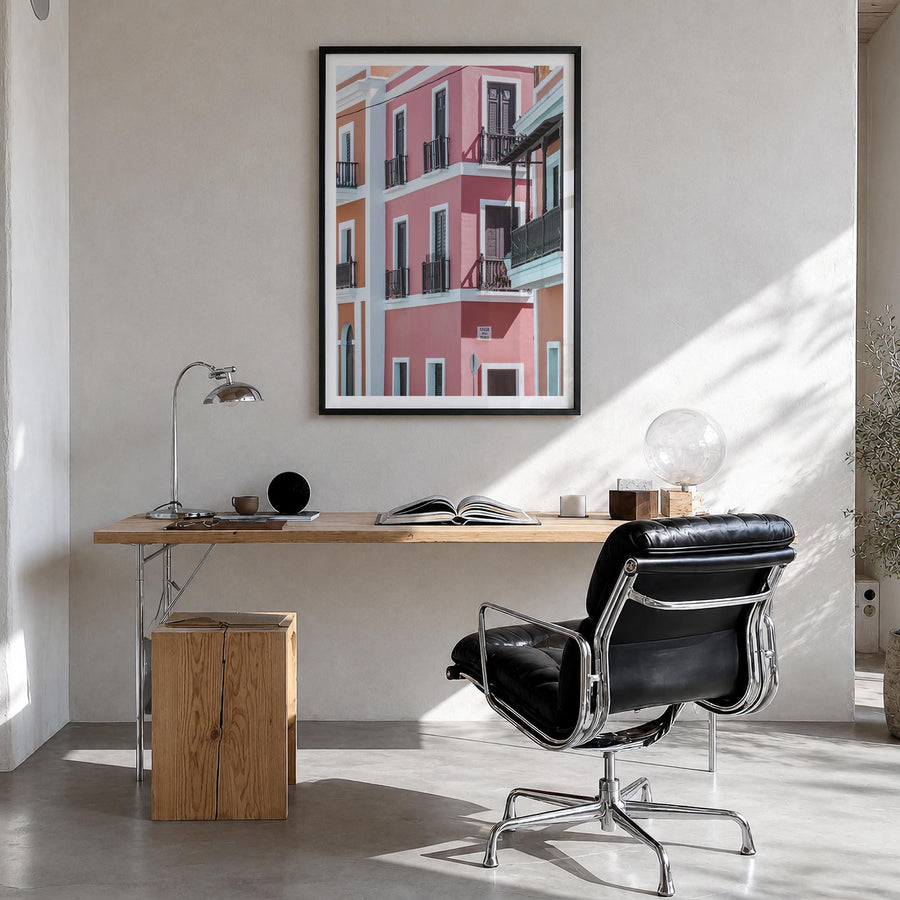 Puerto Rico no. 2 colorful photo poster of Caribbean – vertical wall art in black wood frame with white border, hanging on wa