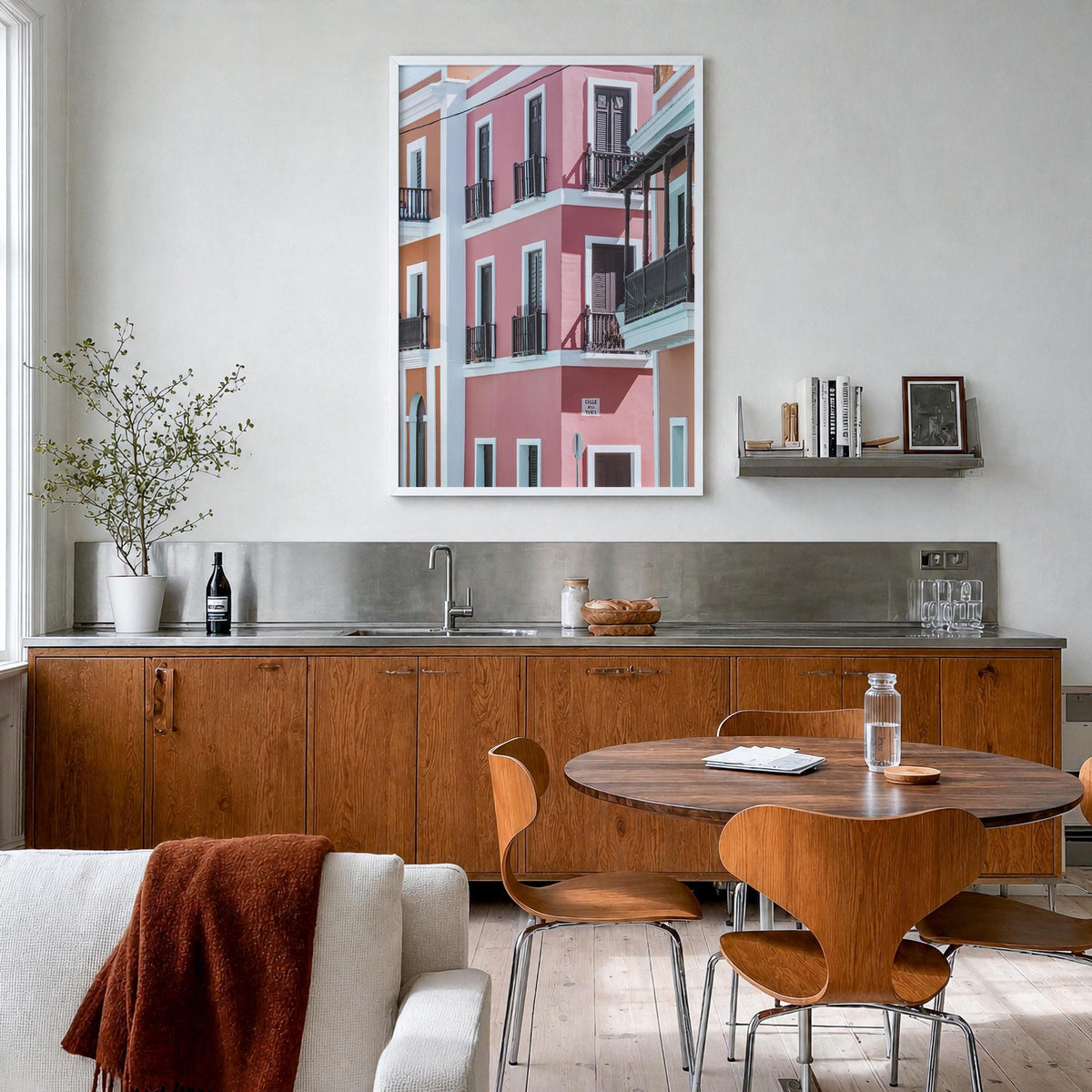 Puerto Rico no. 2 colorful photo poster of Caribbean – vertical wall art in white wood frame, hanging on wall