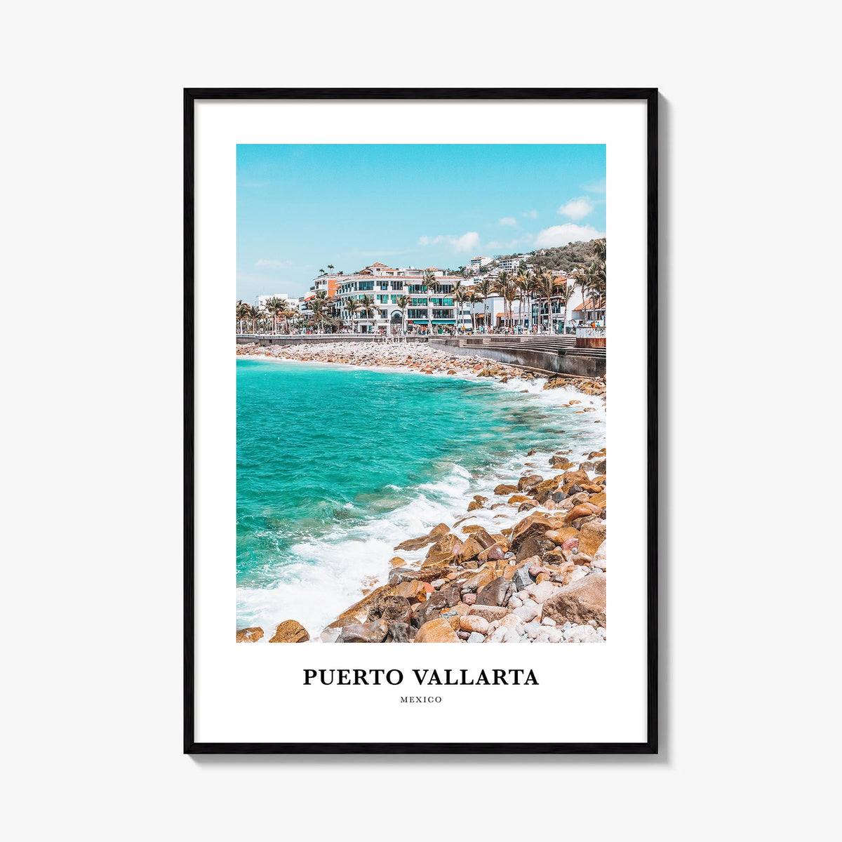 Puerto Vallarta colorful classic poster of Mexico – vertical wall art, unframed print shown in interior mockup