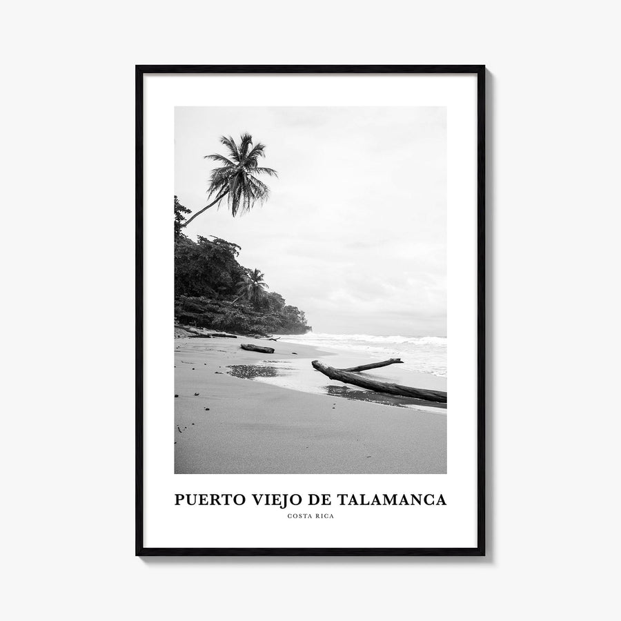 Puerto Viejo de Talamanca black & white classic poster of Costa Rica – vertical wall art, unframed print shown in interior mo