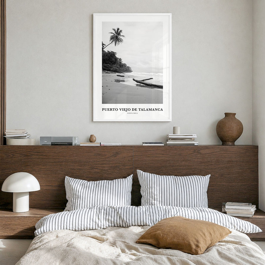 Puerto Viejo de Talamanca Classic Poster in a white wood frame, hanging in a bedroom