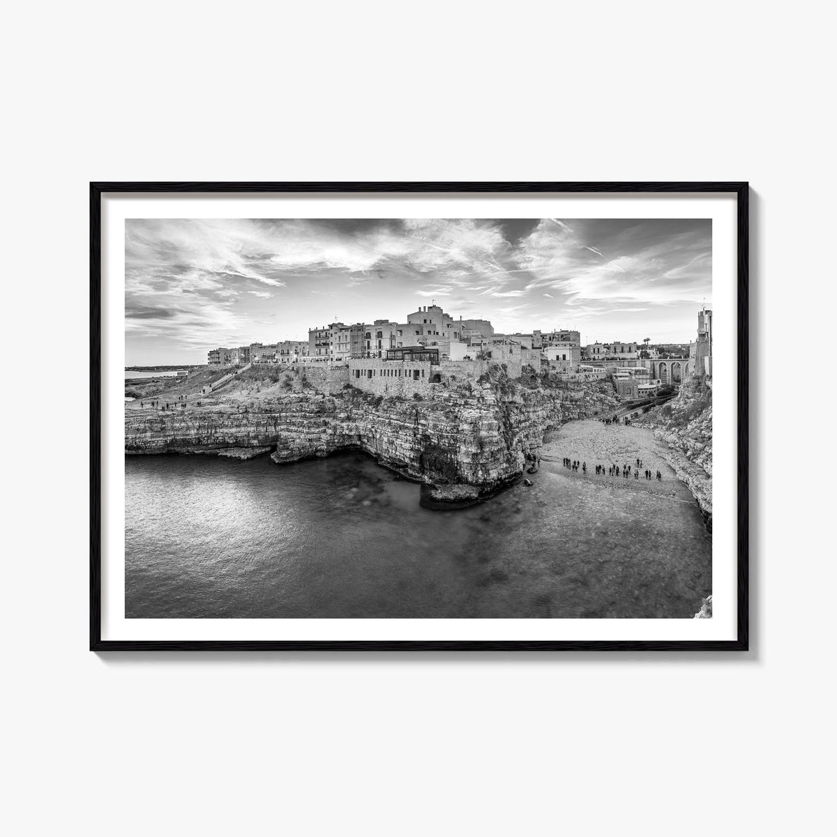 Puglia black & white photo poster of Italy – horizontal wall art, unframed print shown in interior mockup