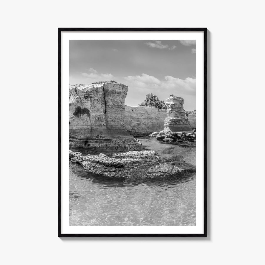 Puglia black & white photo poster of Italy – vertical wall art, unframed print shown in interior mockup
