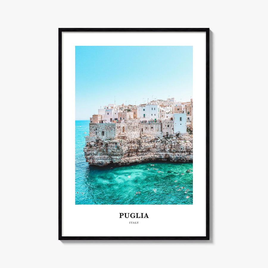 Puglia no. 2 colorful classic poster of Italy – vertical wall art, unframed print shown in interior mockup
