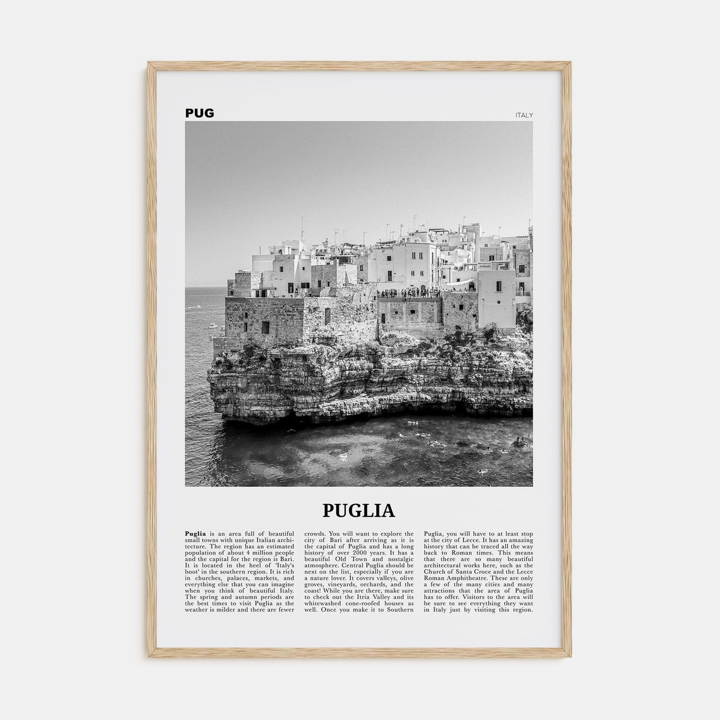 Puglia Poster Natural Wood / 8x12 in Nbourhood Travel B&W Poster