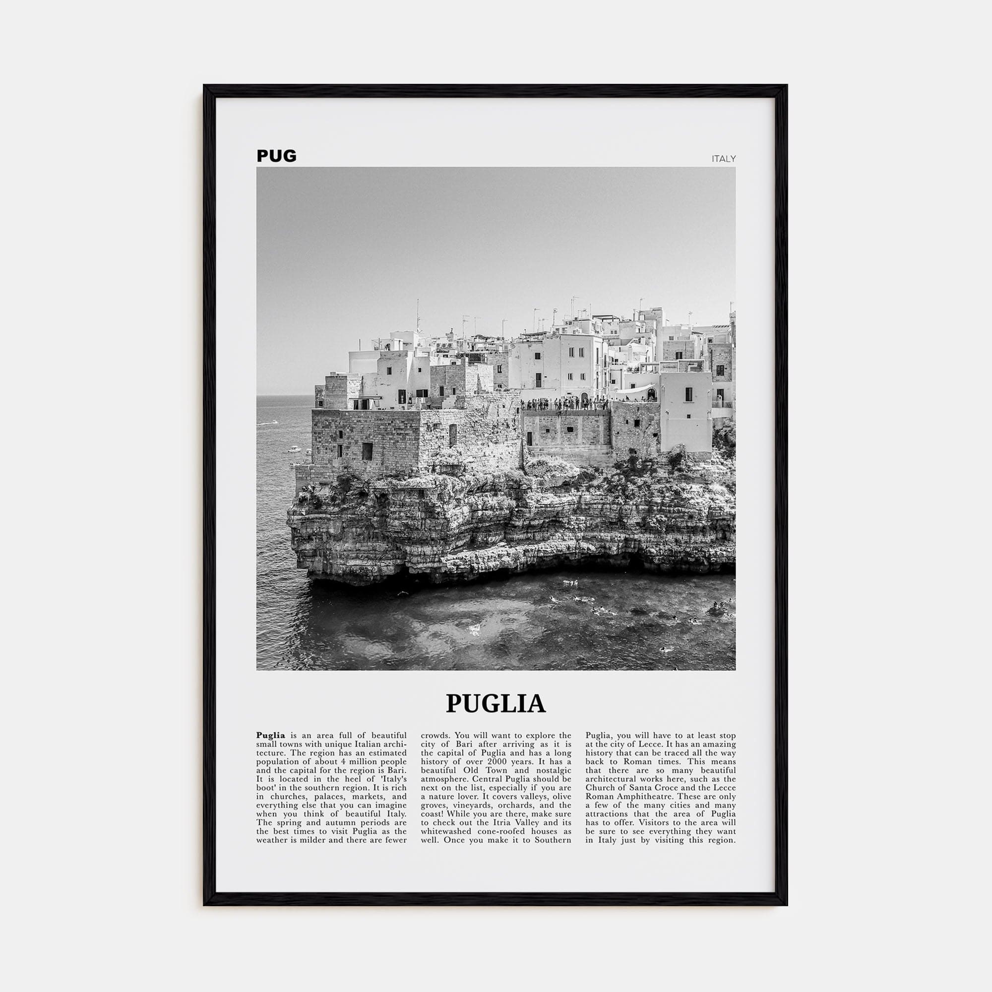 Puglia Poster Black Wood / 8x12 in Nbourhood Travel B&W Poster