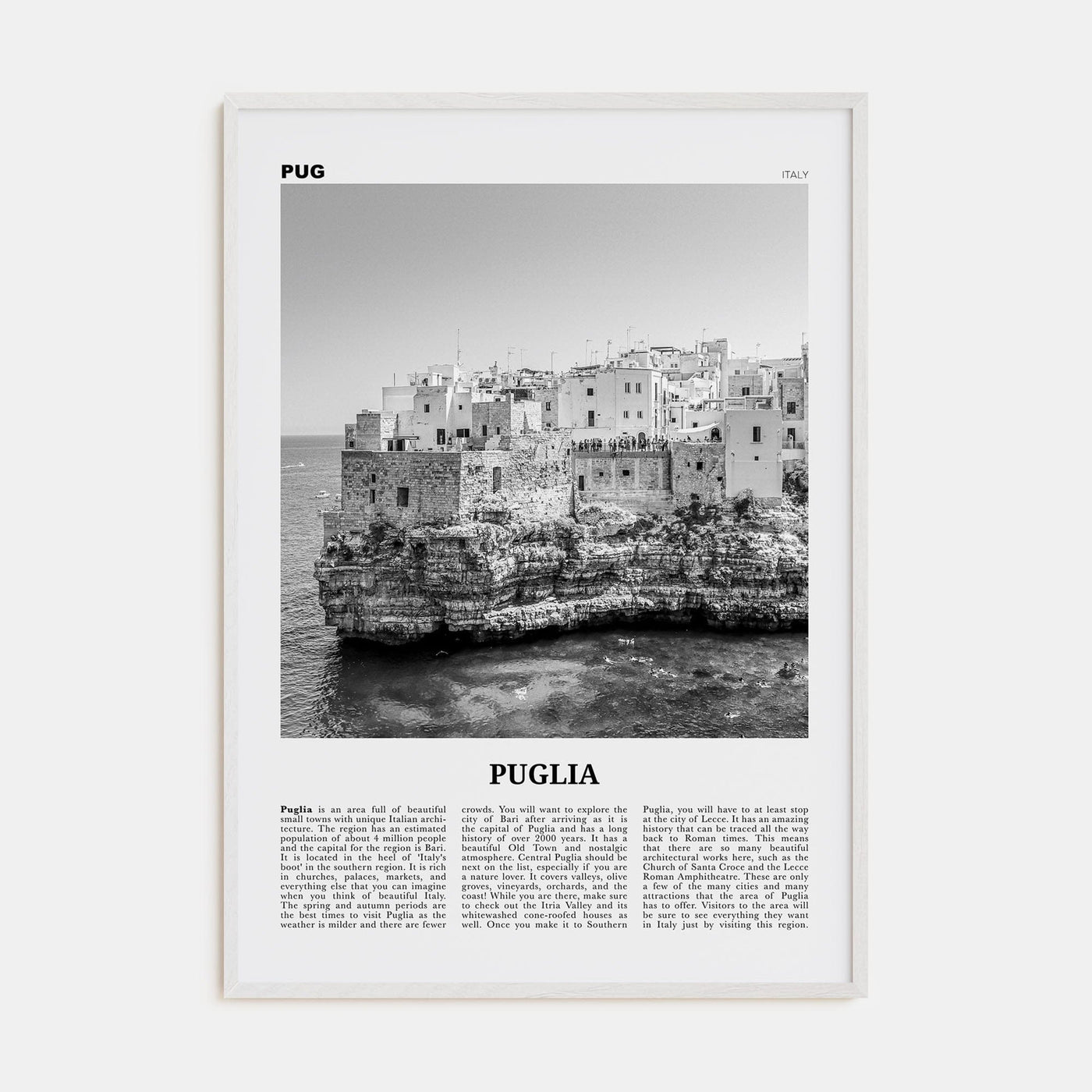 Puglia Poster White Wood / 8x12 in Nbourhood Travel B&W Poster