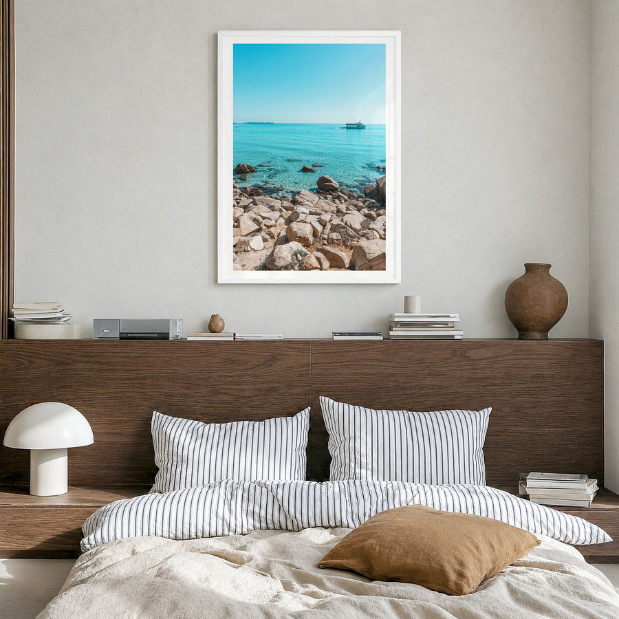 Pullman Photo No 1 Poster in a white wood frame, hanging in a bedroom, white border