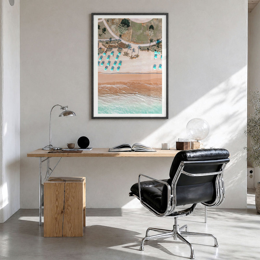 Pullman Photo No 2 Poster in a black wood frame, hanging in a bright home office, white border