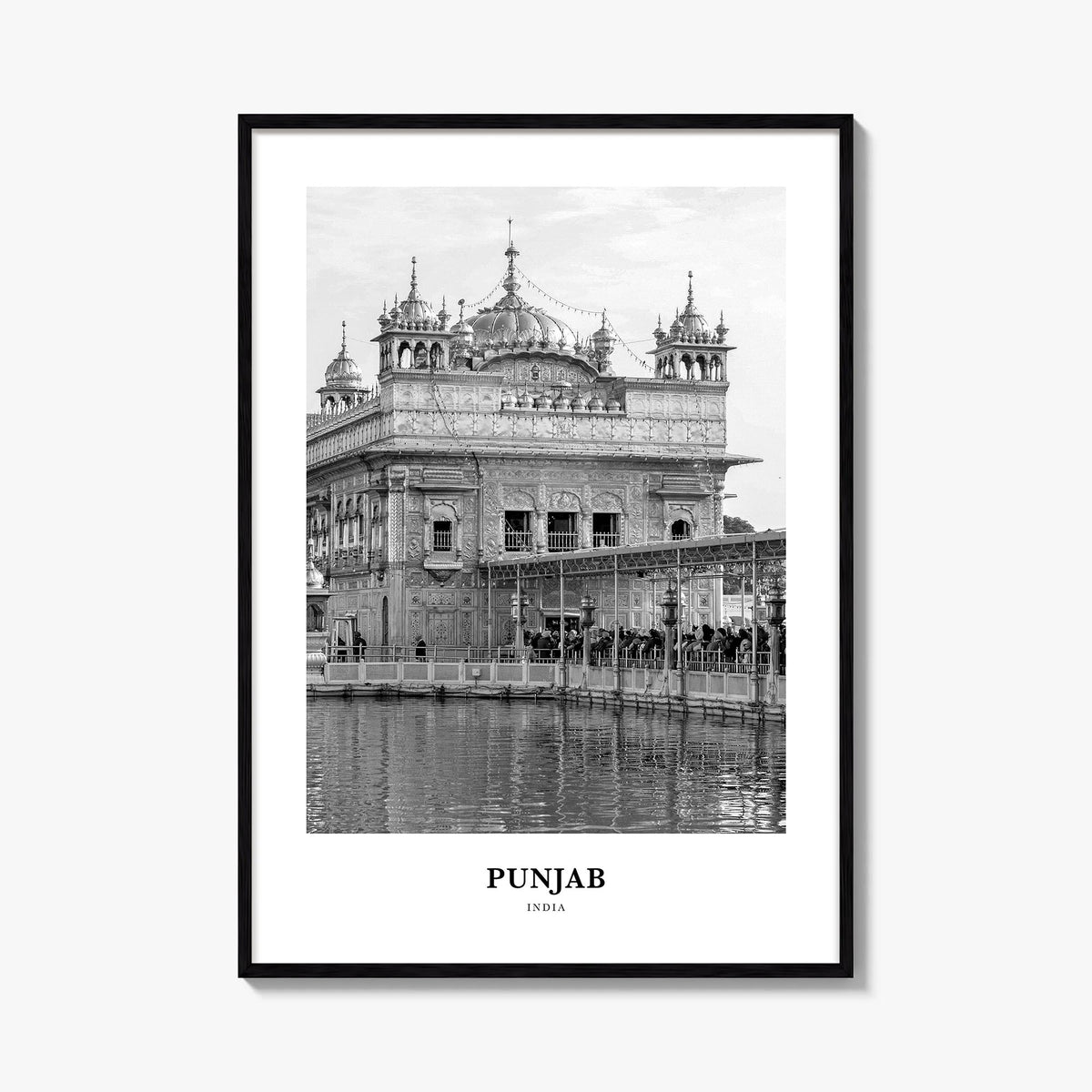 Punjab black & white classic poster of India – vertical wall art, unframed print shown in interior mockup