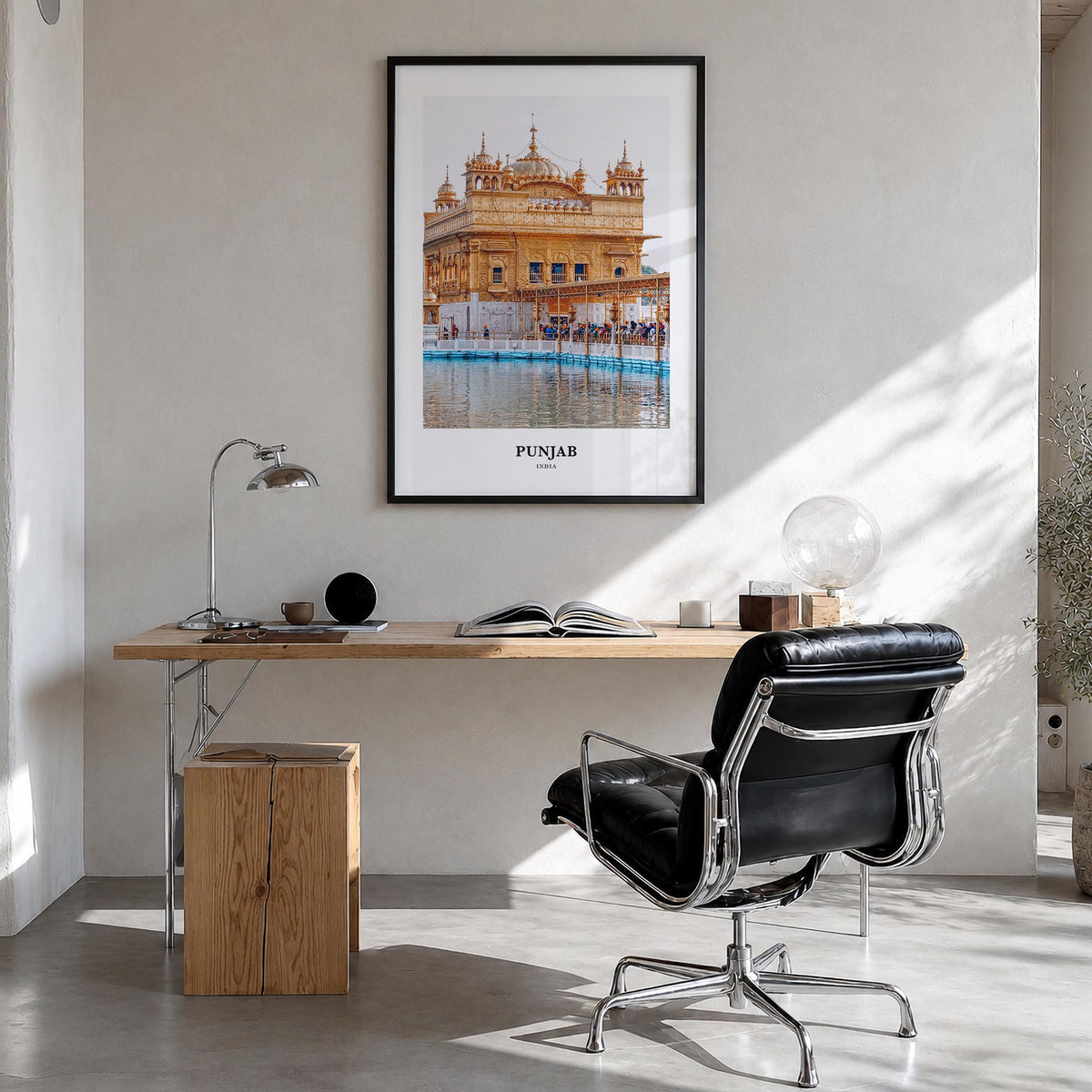 Punjab colorful classic poster of India – vertical wall art in black wood frame, hanging on wall