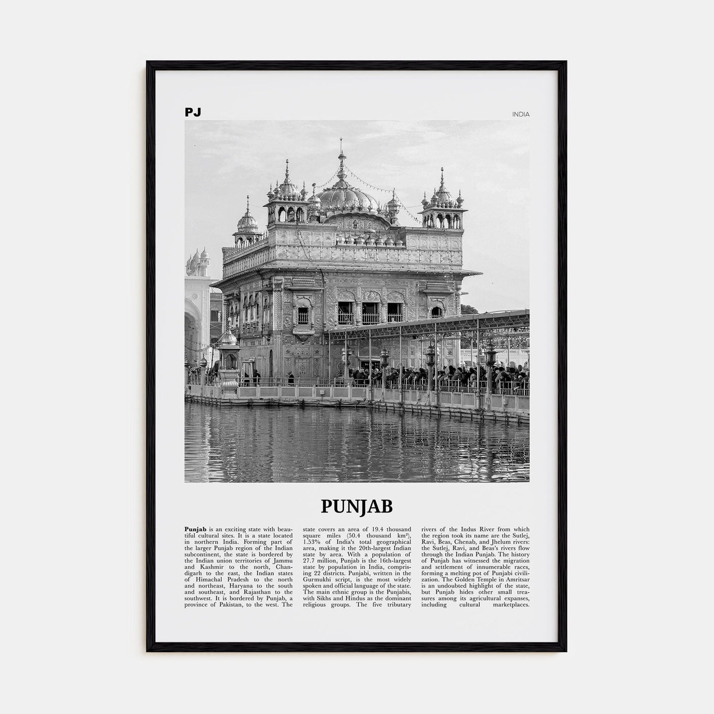 Punjab Poster Black Wood / 8x12 in Nbourhood Travel B&W Poster