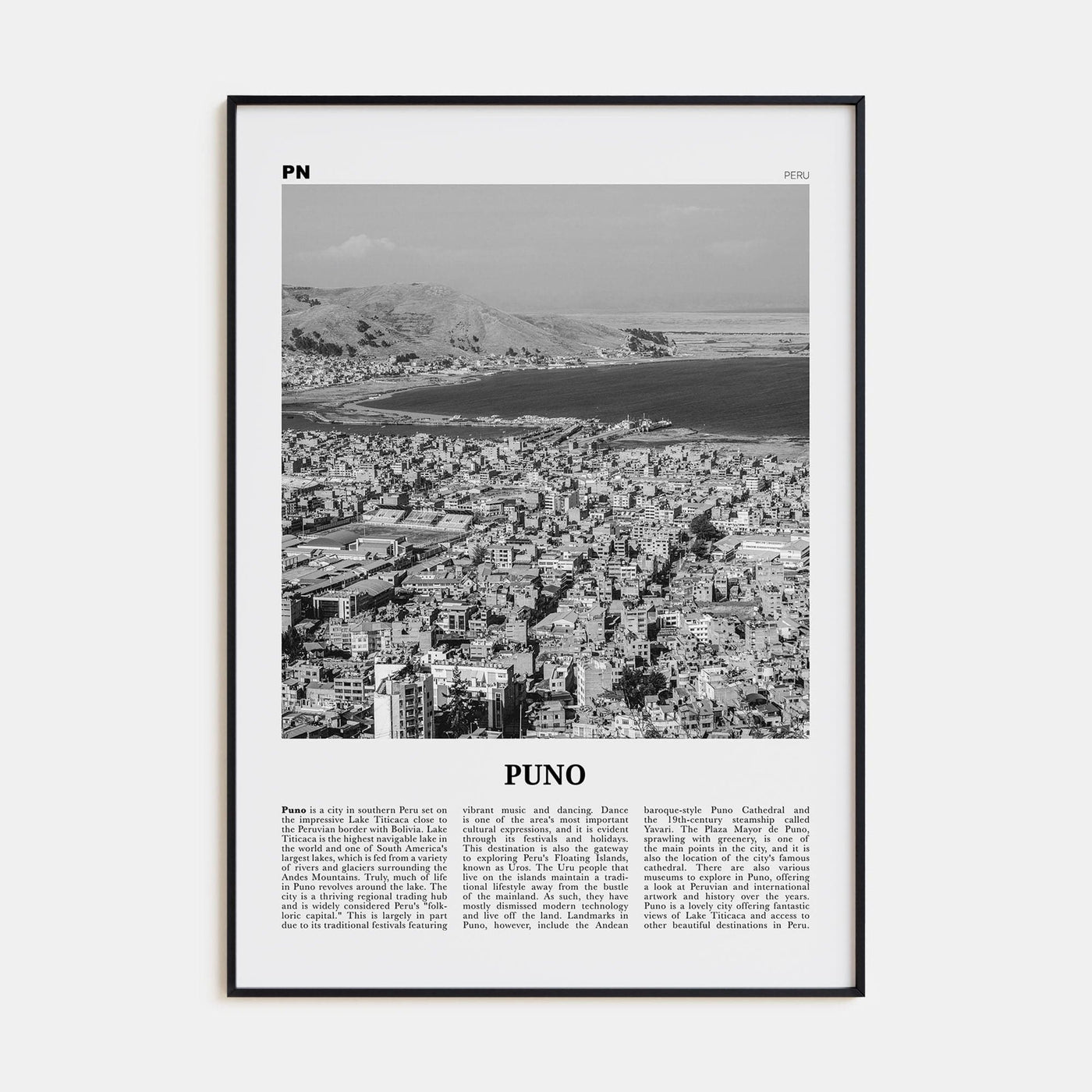 Puno Poster Black Metal / 8x12 in Nbourhood Travel B&W Poster