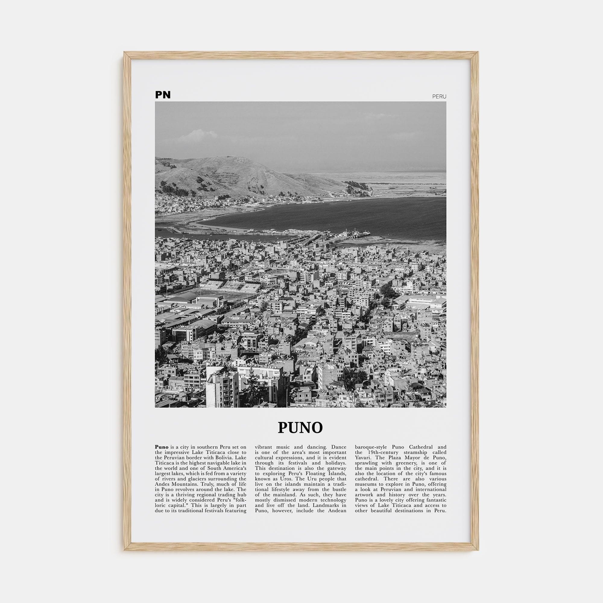 Puno Poster Natural Wood / 8x12 in Nbourhood Travel B&W Poster