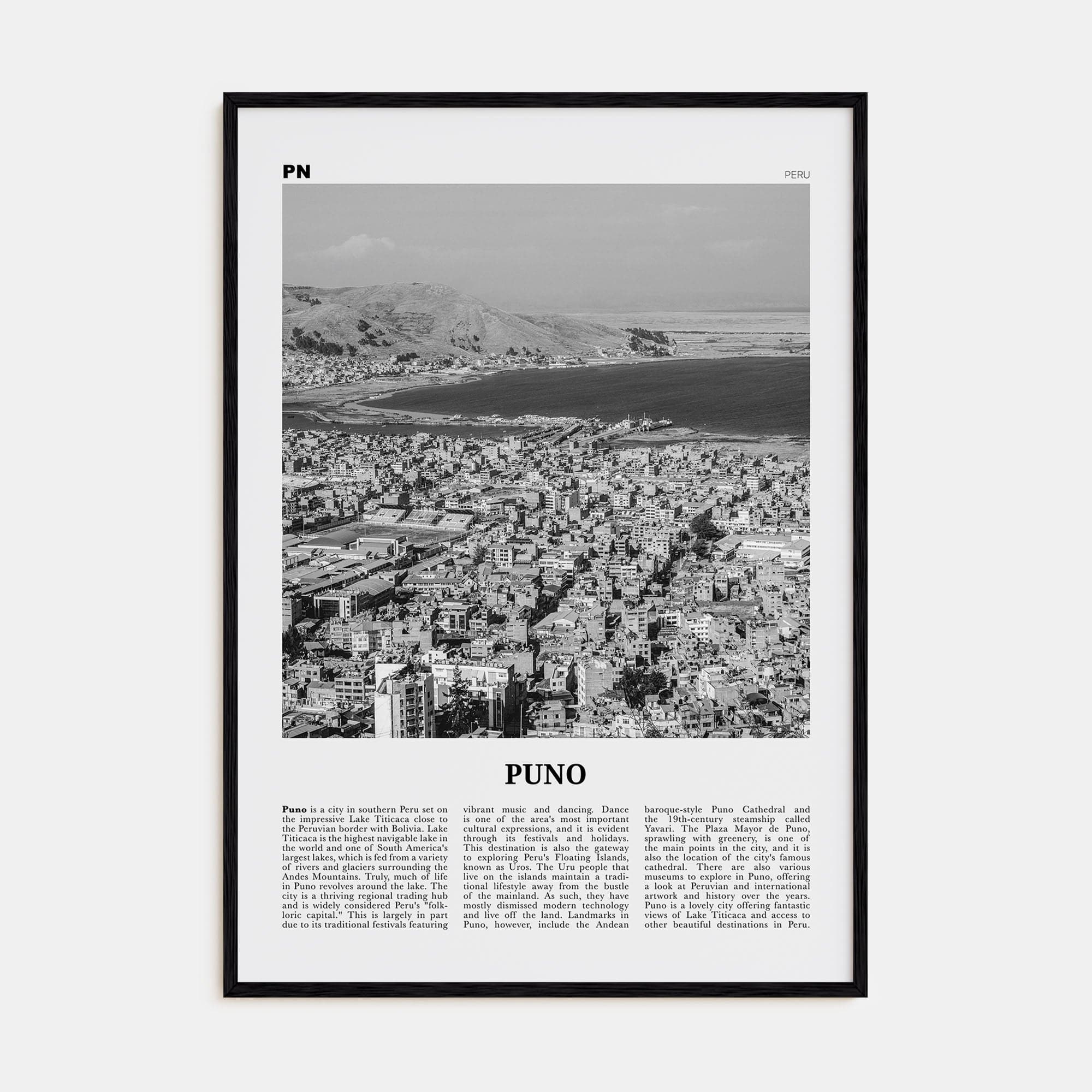 Puno Poster Black Wood / 8x12 in Nbourhood Travel B&W Poster