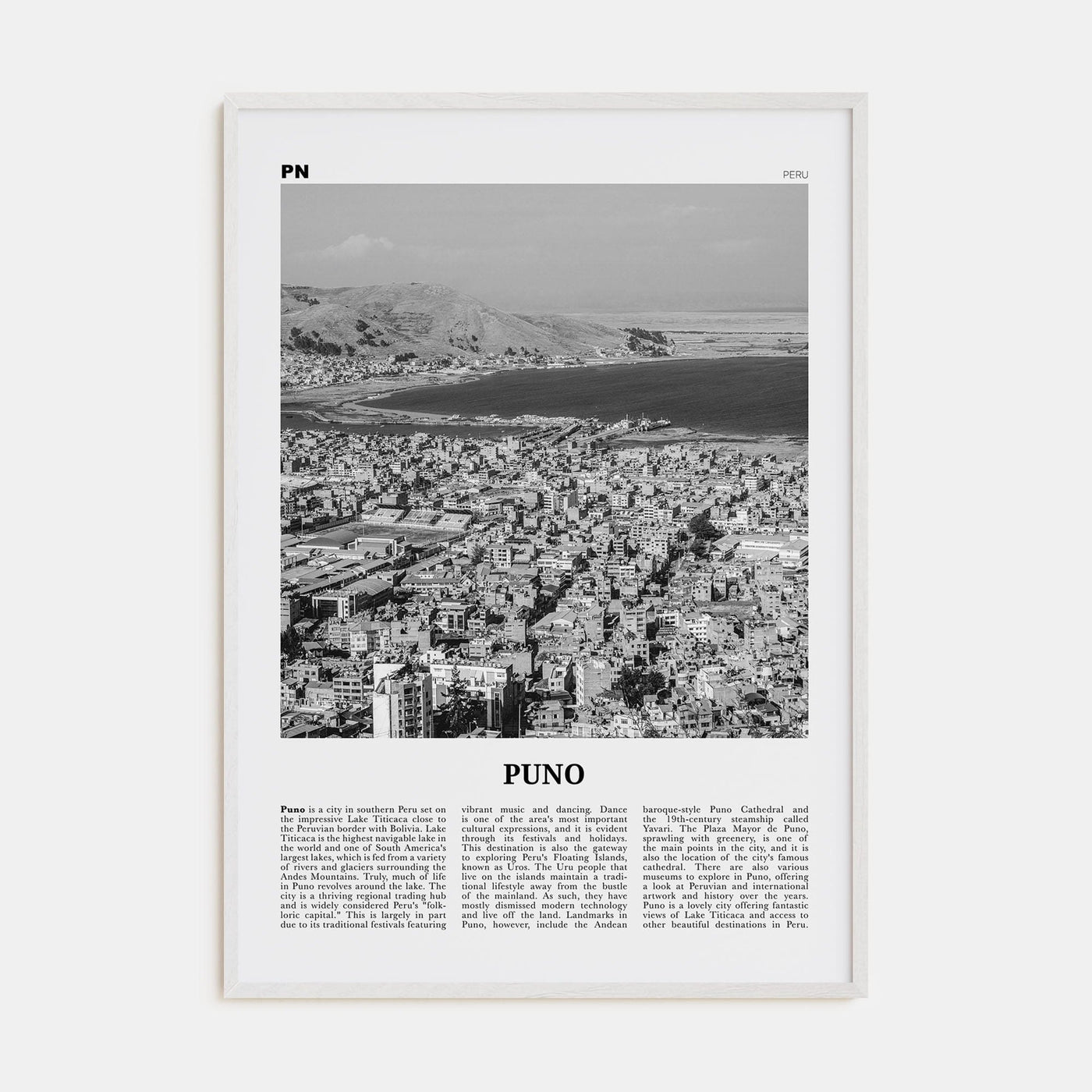 Puno Poster White Wood / 8x12 in Nbourhood Travel B&W Poster