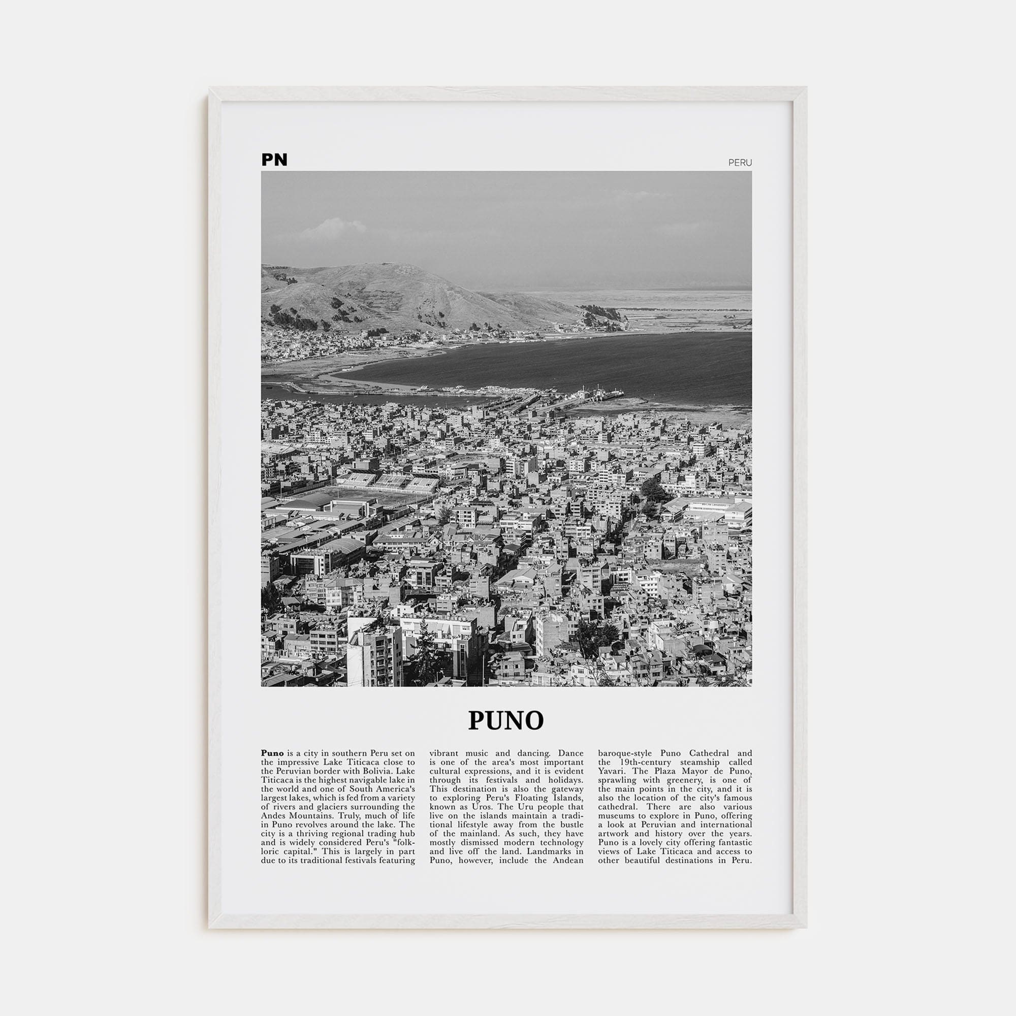 Puno Poster White Wood / 8x12 in Nbourhood Travel B&W Poster