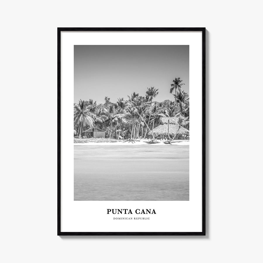 Punta Cana black & white classic poster of Dominican Republic – vertical wall art, unframed print shown in interior mockup