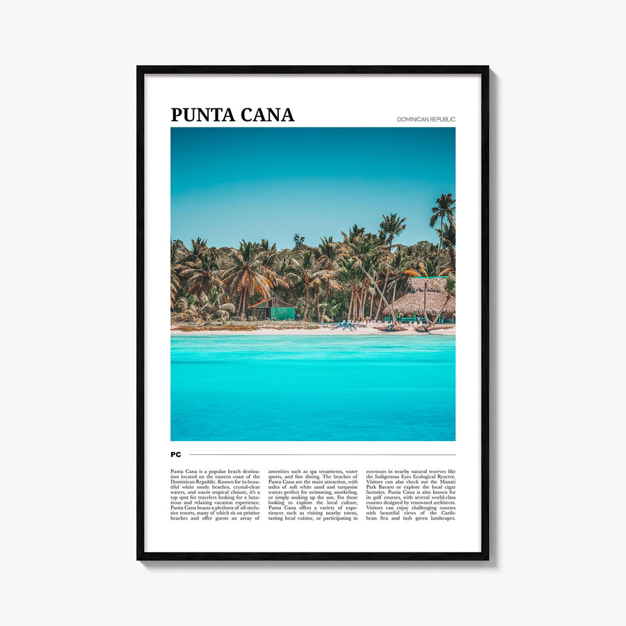 Punta Cana colorful travel poster of Dominican Republic – vertical wall art, unframed print shown in interior mockup