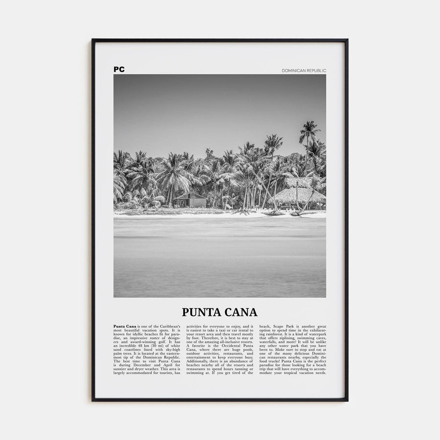 Punta Cana Poster Black Metal / 8x12 in Nbourhood Travel B&W Poster