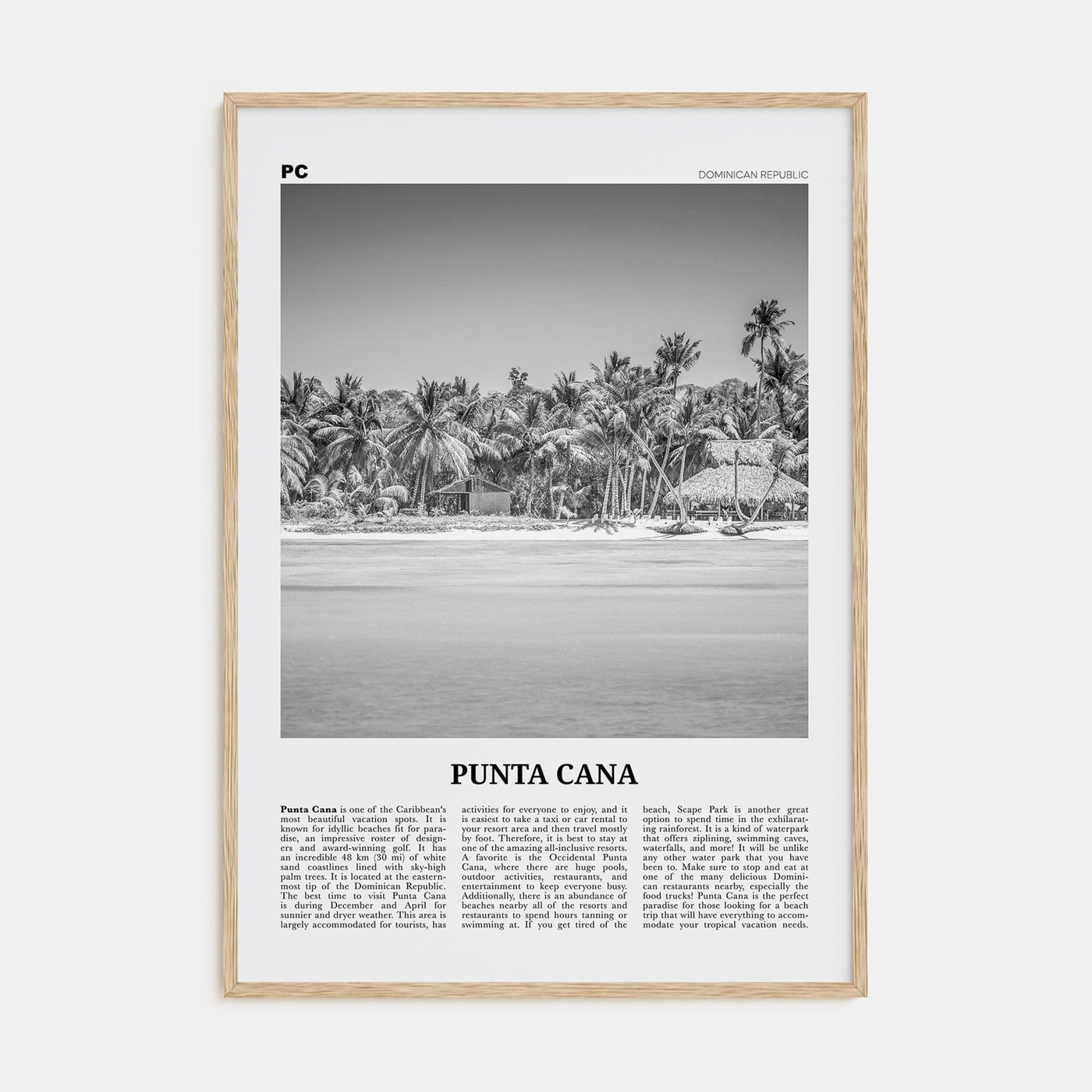 Punta Cana Poster Natural Wood / 8x12 in Nbourhood Travel B&W Poster