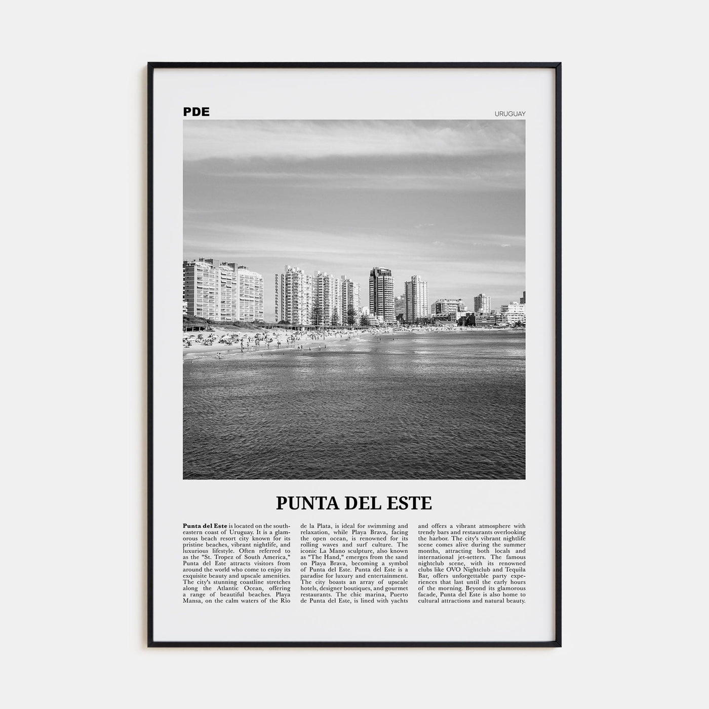 Punta del Este Poster Black Metal / 8x12 in Nbourhood Travel B&W Poster